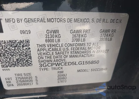 2020 Chevrolet Silverado 1500 2Wd Short Bed Lt из США, поврежденный, VIN 3GCPWCED5LG155850